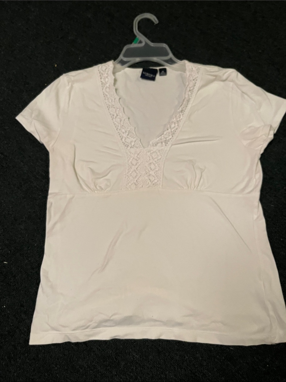 Sonoma White Lace-Trim V-Neck Short Sleeve Top